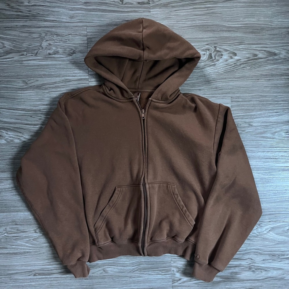 SKIMS Fleece Zip Up Hoodie Espresso Brown Women L RFG180323SPH
